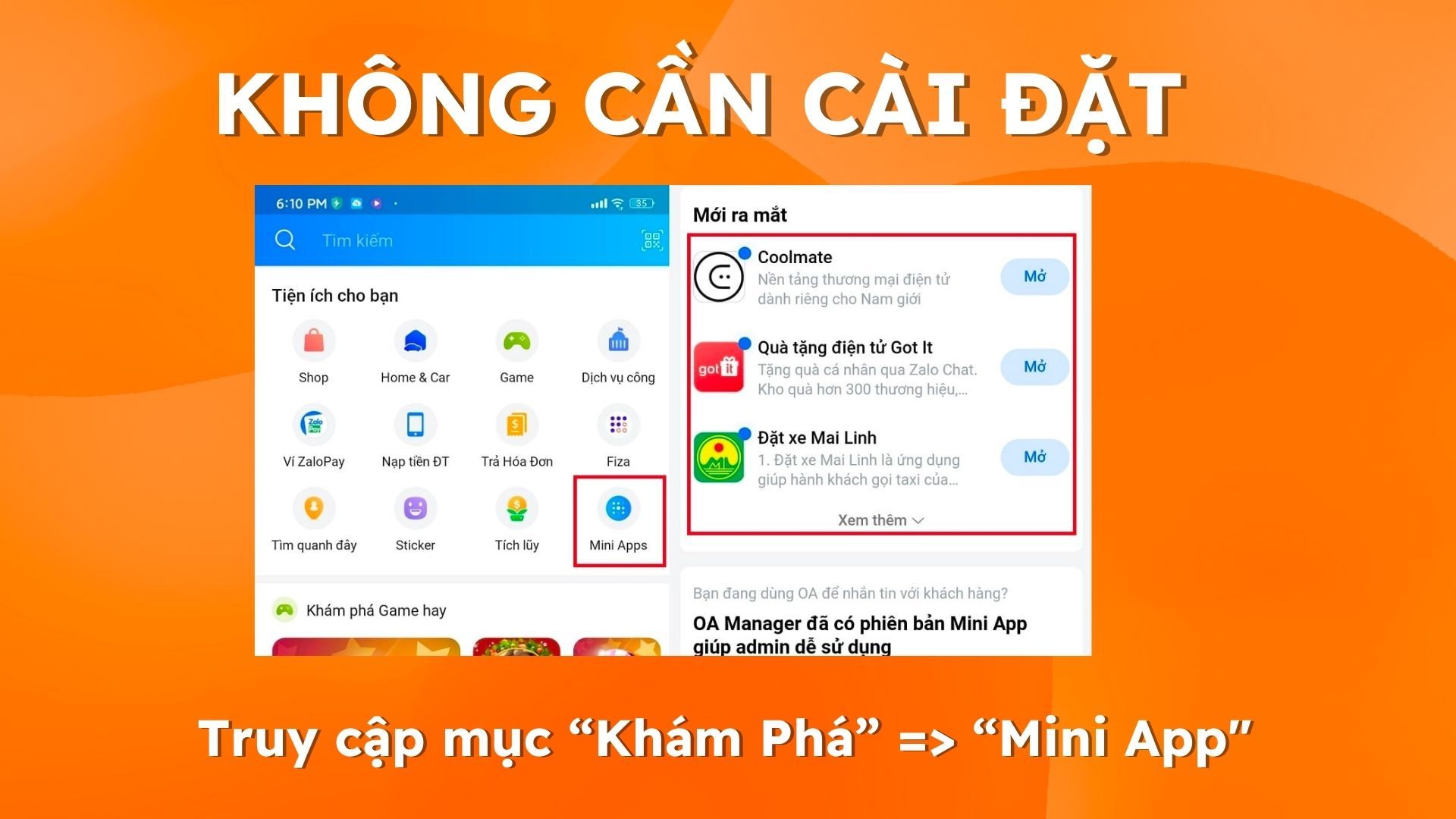 Mini App trên Zalo không cần cài đặt