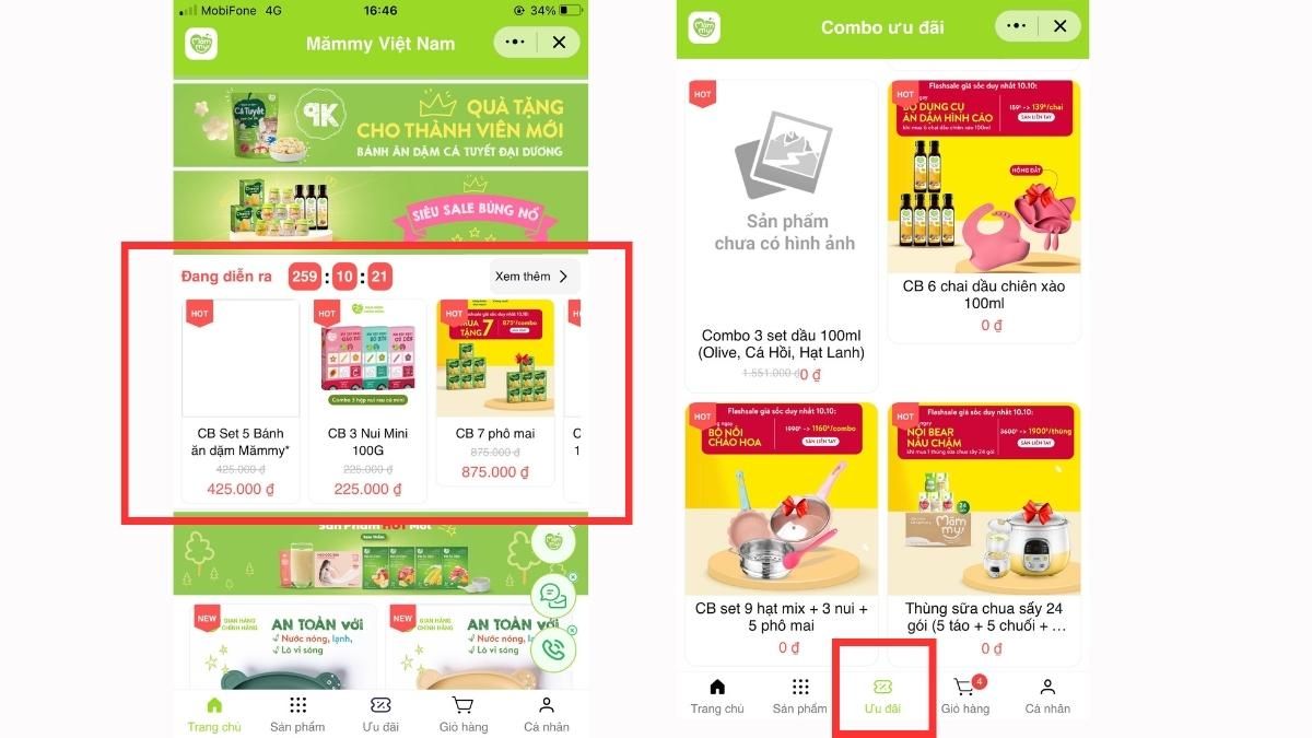 Mini App Ecommerce Cập nhật ưu đãi và khuyến mãi